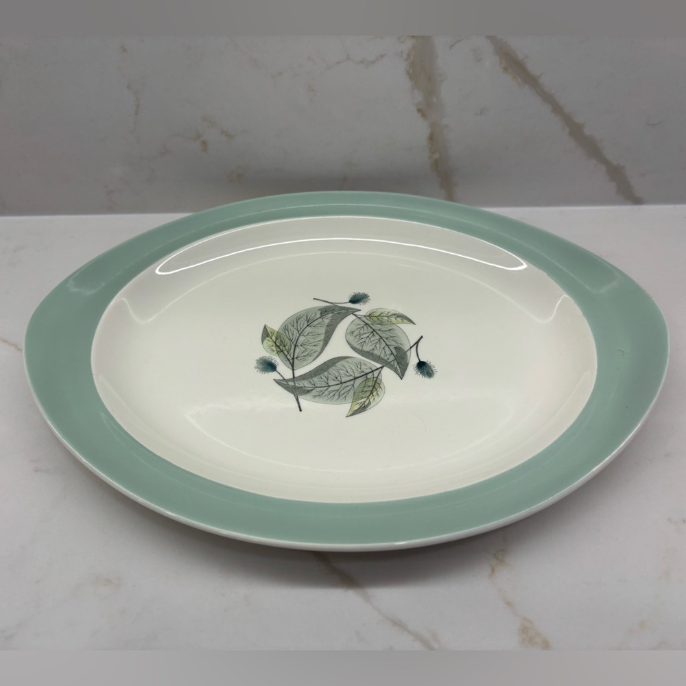 Vintage Wedgwood Woodbury Oval Platter Turquoise with Leaf Design MCM
